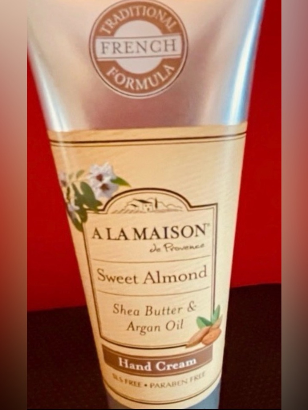 “A LA MAISON” SWEET ALMOND HAND CREAM.  3.4 FL. OZ.